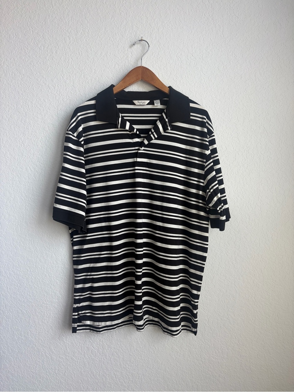 Turnbury Large Men's Black & White Striped Polo Shirt